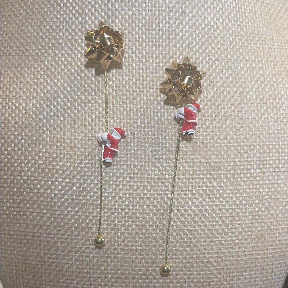 Gold Drop Earrings with Red Santa Charms - Women Jewelry